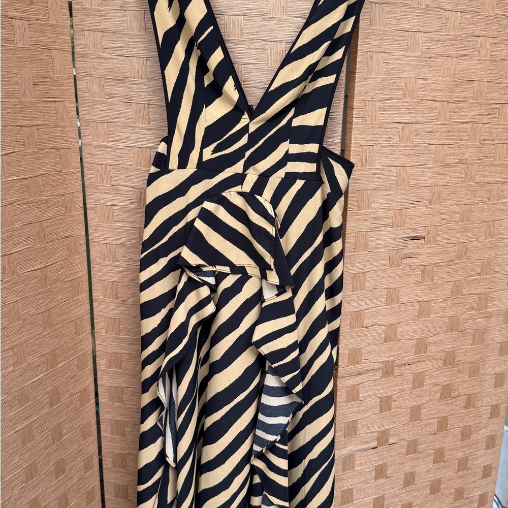 Topshop Black and Cream Striped Midi Dress